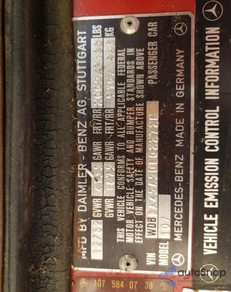 1983 Mercedes-Benz 380 Sl z USA, uszkodzony, nr VIN WDBBA45A5DB022728